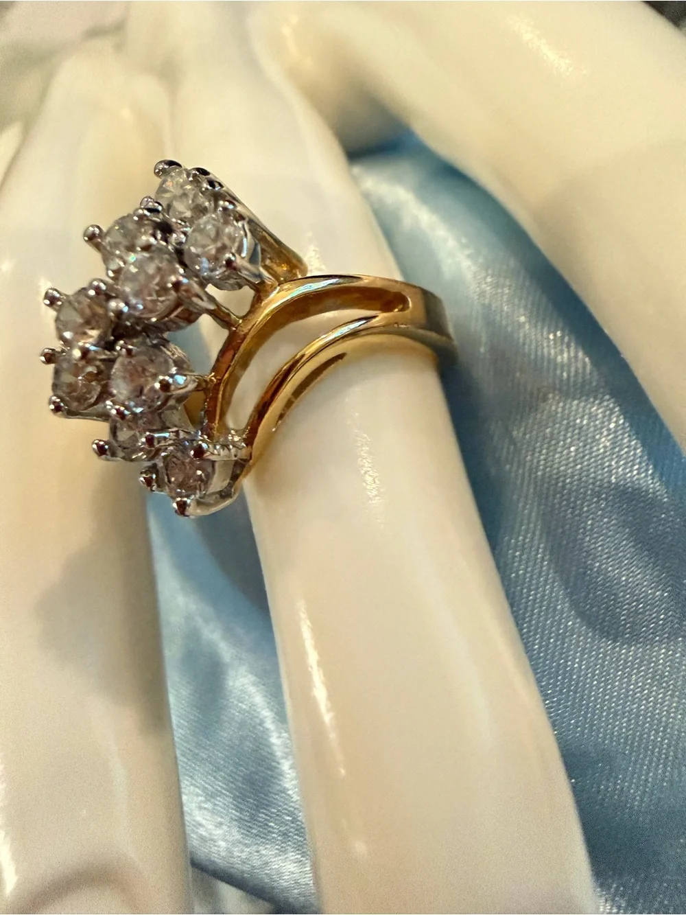 Gold Tone Cluster CZ Ring - Elegant Women's Jewelry sz 9